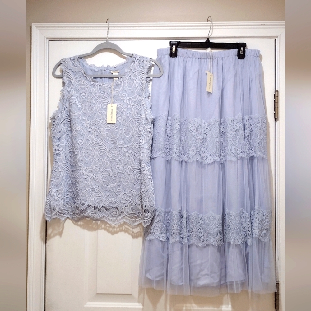 NWT Sundance Lace Lined Top &  Boho Maxi Skirt With Mesh & Lace Overlay Size L